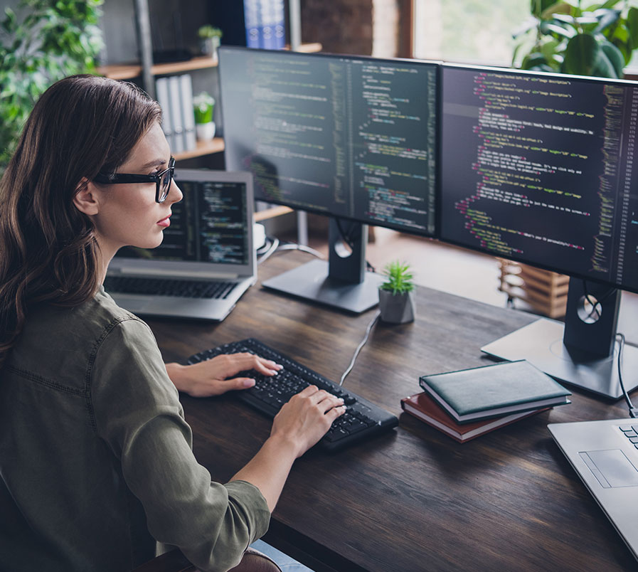 person with code on screen