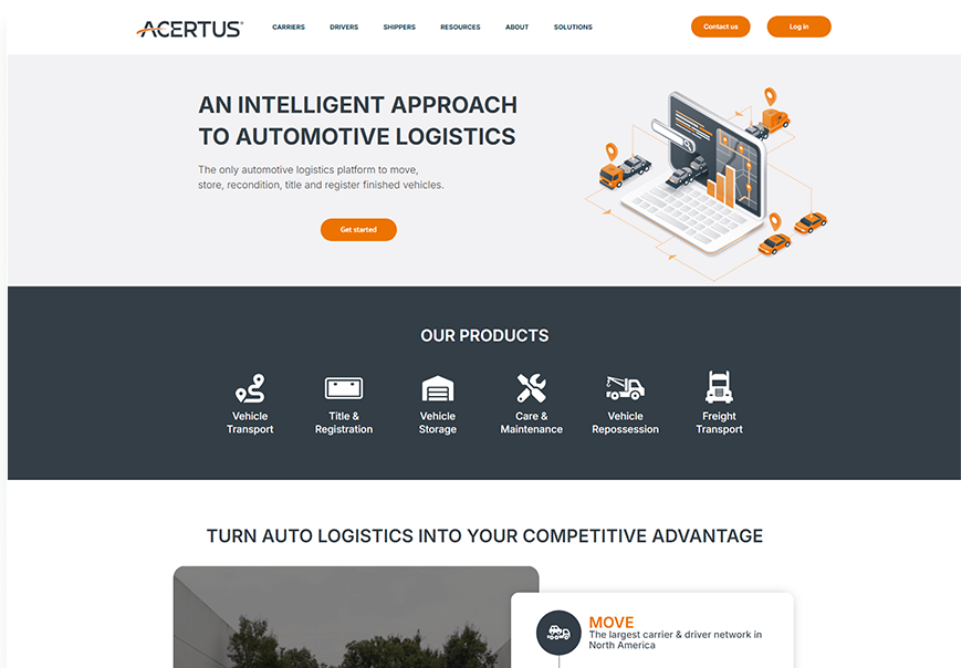 Acertus screenshot of homepage