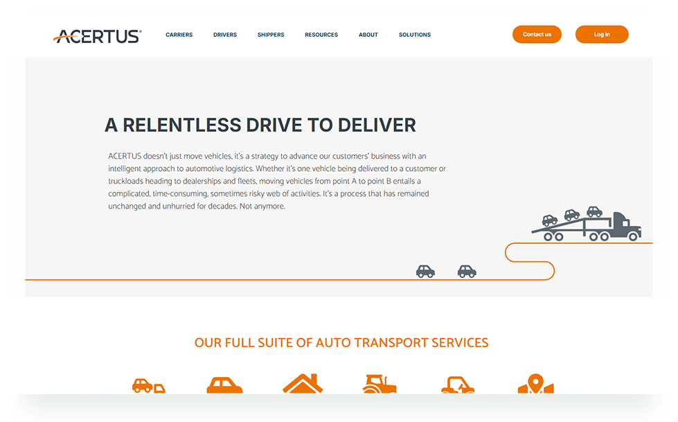 Acertus screenshot of homepage banner