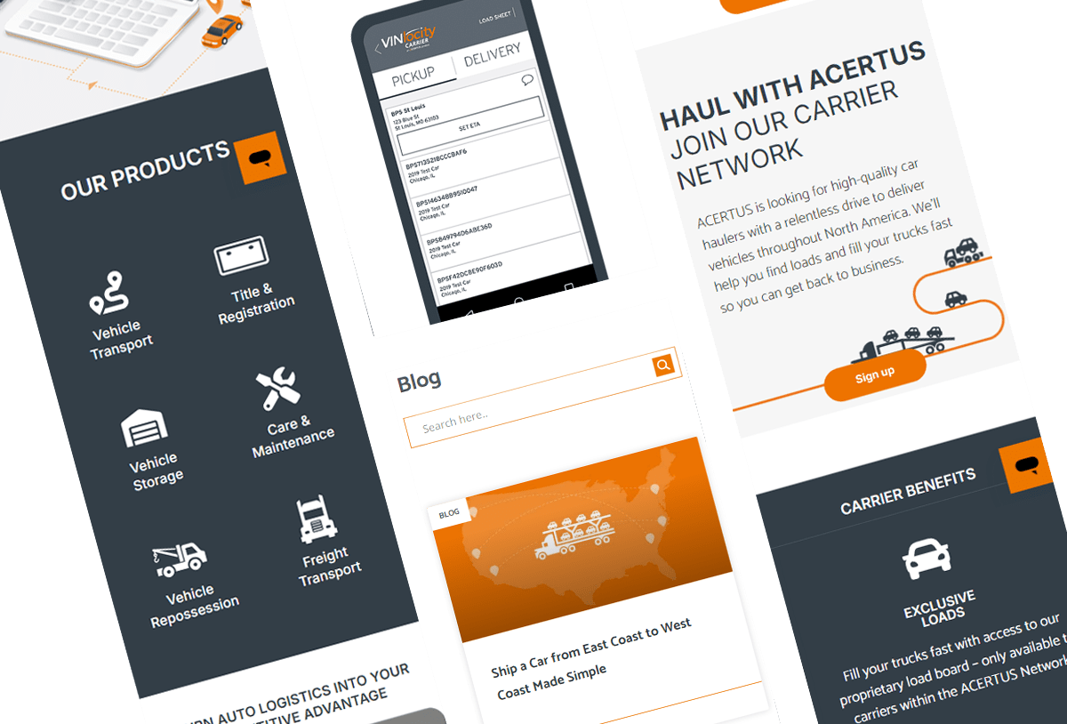 Acertus screenshots of mobile