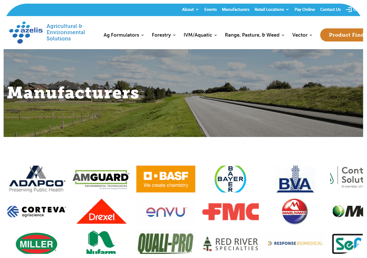 Azelis manufacturers page screenshot